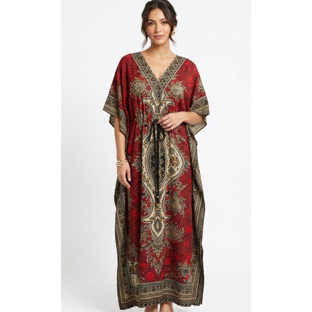 UNBRANDED Women's Kaftan ONE SIZE Bohemian Summer Lightweight Paisley Floral
